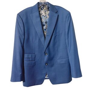 Tayion Men's Wool Blend Single Breasted Blue Blazer Sz 46R EUC Office Corporate